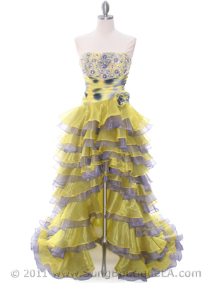 1645 Yellow/Purple Strapless Evening Dress, Yellow Purple