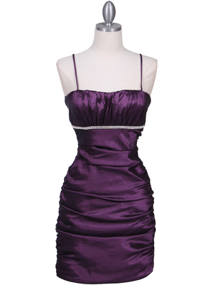 1646 Purple Stretch Taffeta Pleated Cocktail Dress,