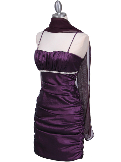 1646 Purple Stretch Taffeta Pleated Cocktail Dress - Purple, Alt View Medium