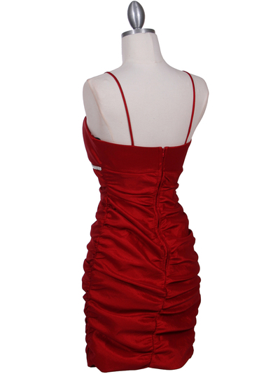 1646 Red Stretch Taffeta Pleated Cocktail Dress - Red, Back View Medium