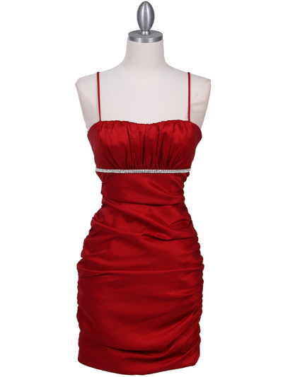 1646 Red Stretch Taffeta Pleated Cocktail Dress - Red, Front View Medium