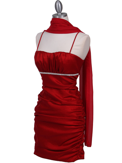 1646 Red Stretch Taffeta Pleated Cocktail Dress - Red, Alt View Medium