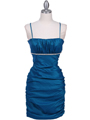 1646 Teal Stretch Taffeta Pleated Cocktail Dress - Teal, Front View Thumbnail