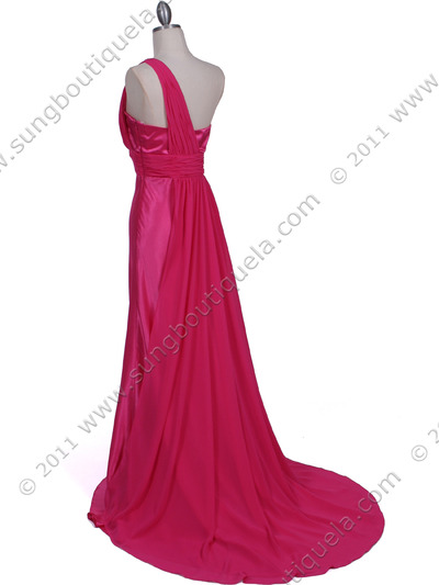 165 Hot Pink One Shoulder Evening Dress - Hot Pink, Back View Medium