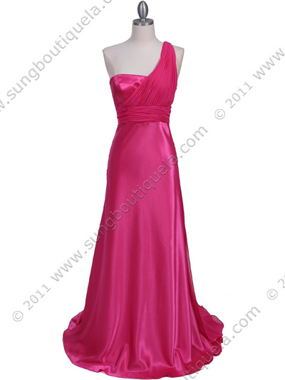 165 Hot Pink One Shoulder Evening Dress - Hot Pink, Front View Medium
