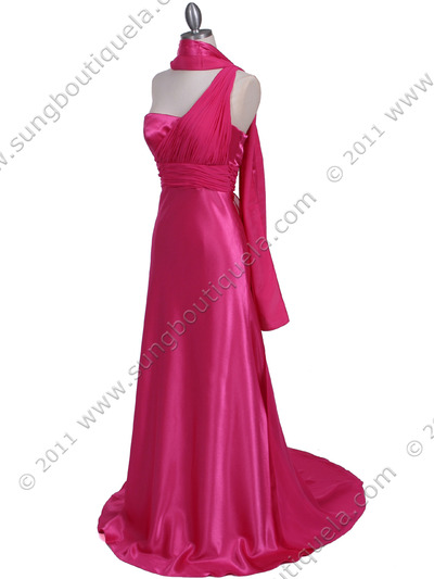 165 Hot Pink One Shoulder Evening Dress - Hot Pink, Alt View Medium