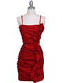 1671 Red Stretch Taffeta Floral Cocktail Dress - Red, Front View Thumbnail