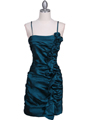 Teal Stretch Taffeta Floral Cocktail Dress