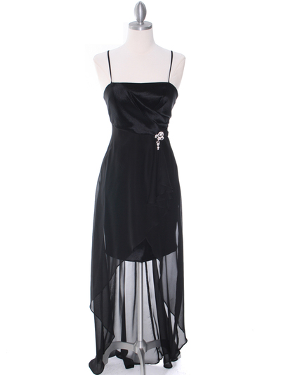 1688 Black Chiffon High Low Evening Dress - Black, Front View Medium