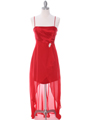 1688 Red Chiffon High Low Evening Dress - Red, Front View Thumbnail