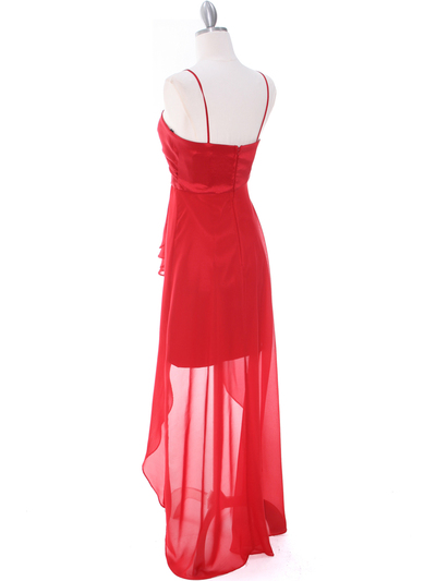 1688 Red Chiffon High Low Evening Dress - Red, Back View Medium