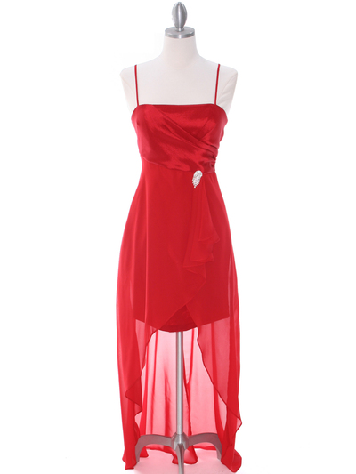 1688 Red Chiffon High Low Evening Dress - Red, Front View Medium
