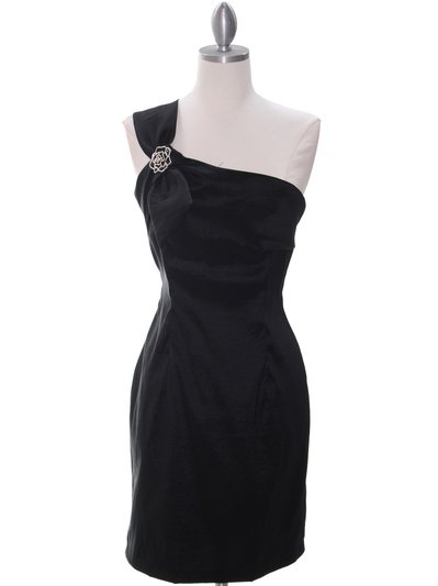 1710 One Shoulder Little Black Dress - Black, Front View Medium
