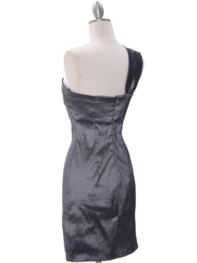 1710 Charcoal One Shoulder Cocktail Dress - Charcoal, Back View Medium