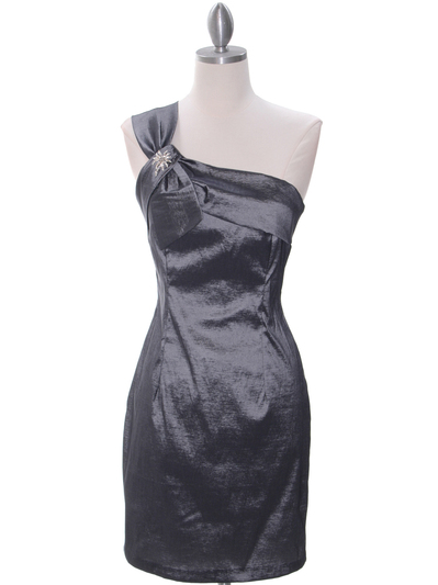 1710 Charcoal One Shoulder Cocktail Dress - Charcoal, Front View Medium