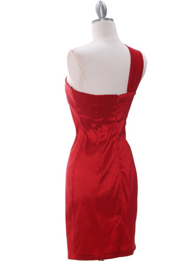 1710 Red One Shoulder Cocktail Dress - Red, Back View Medium