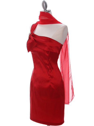 1710 Red One Shoulder Cocktail Dress - Red, Alt View Medium