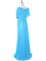 1735 Turquoise Chiffon Evening Dress - Turquoise, Back View Thumbnail