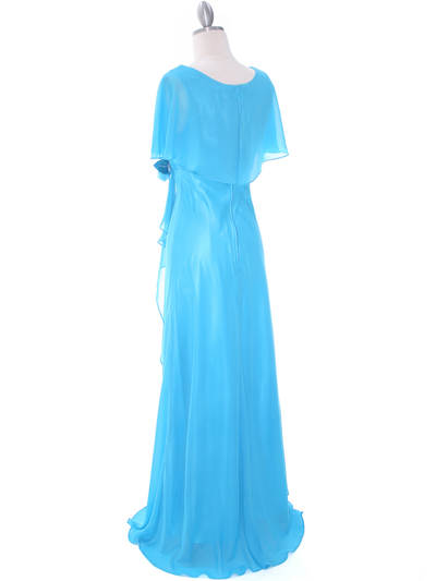 1735 Turquoise Chiffon Evening Dress - Turquoise, Back View Medium