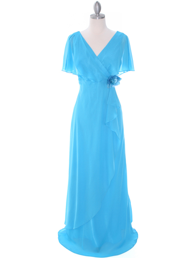 1735 Turquoise Chiffon Evening Dress - Turquoise, Front View Medium