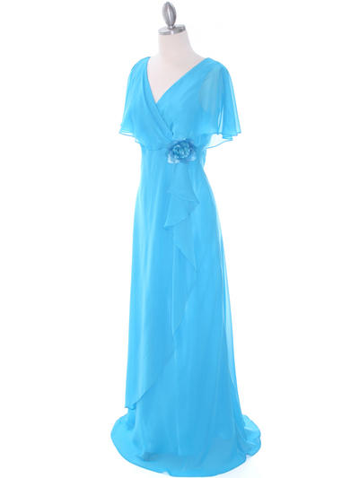 1735 Turquoise Chiffon Evening Dress - Turquoise, Alt View Medium