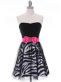 1740  Black Zebra Print Strapless Cocktail Dress - Front Image