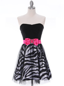 Black Zebra Print Strapless Cocktail Dress