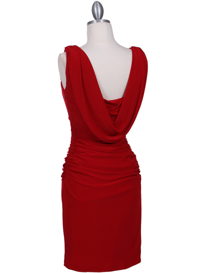 1743 Red Cocktail Dress with Rhinestone Pin - Red, Back View Medium