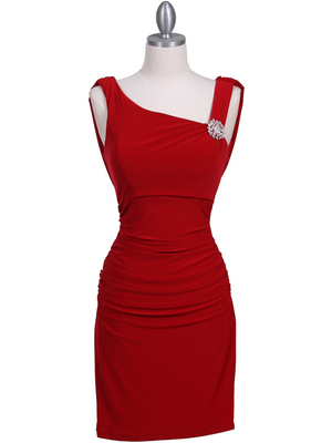 1743 Red Cocktail Dress with Rhinestone Pin, Red