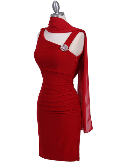 1743 Red Cocktail Dress with Rhinestone Pin - Red, Alt View Medium