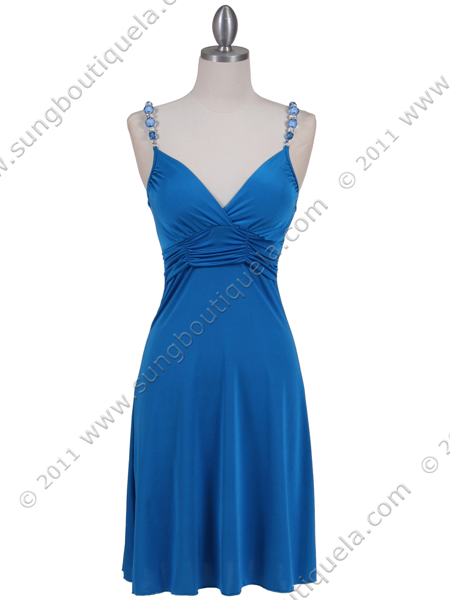 1774 Teal Blue Party Dress - Front Image