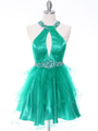 1806 Green Halter Cocktail Dress With Keyhole - Green, Front View Thumbnail