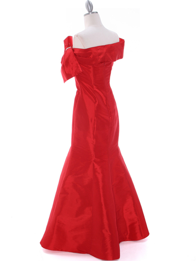 C1811 Red Taffeta Evening Dress with Oversize Bow - Red, Back View Medium