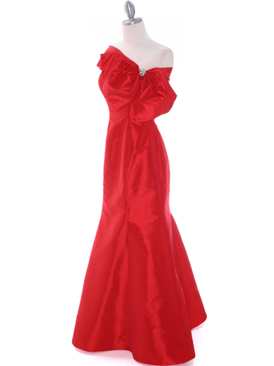 C1811 Red Taffeta Evening Dress with Oversize Bow - Red, Alt View Medium