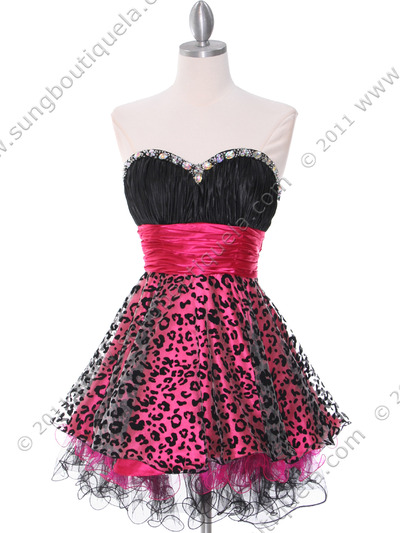 1817 Black and Hot Pink Cocktail Dress - Black Hot Pink, Front View Medium