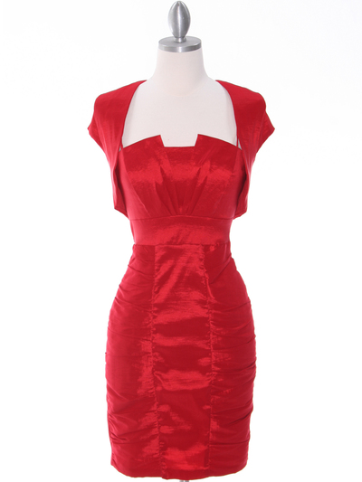1818 Red Taffeta Cocktail Dress with Bolero - Red, Front View Medium