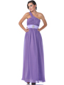1835 One Shoulder Ruched Evening Dress - Dark Lilac, Front View Thumbnail