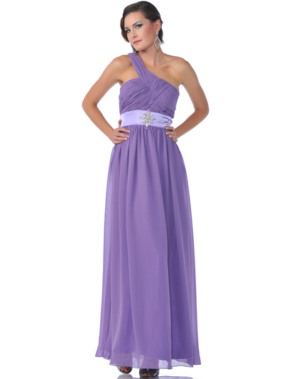 1835 One Shoulder Ruched Evening Dress - Dark Lilac, Front View Medium