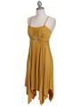 Mustard Pleated Cocktail Dress with Rhinestone Buckle