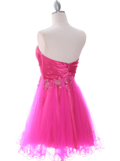 183 Hot Pink Strapless Homecoming Dress - Hot Pink, Back View Medium