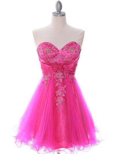 183 Hot Pink Strapless Homecoming Dress - Hot Pink, Front View Medium