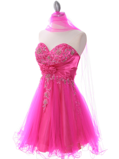 183 Hot Pink Strapless Homecoming Dress - Hot Pink, Alt View Medium
