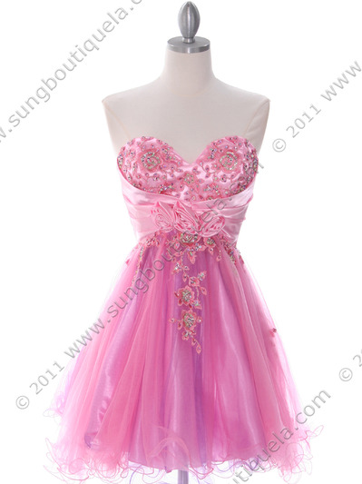 183 Pink Strapless Homecoming Dress - Pink, Front View Medium