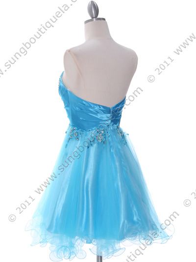 183 Turquoise Strapless Homecoming Dress - Turquoise, Back View Medium