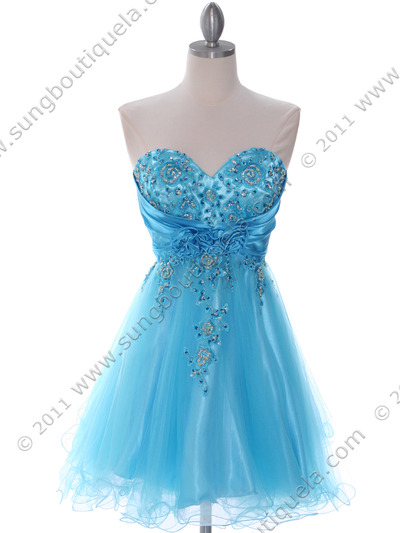 183 Turquoise Strapless Homecoming Dress - Turquoise, Front View Medium