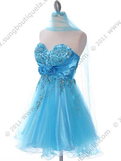 183 Turquoise Strapless Homecoming Dress - Turquoise, Alt View Medium
