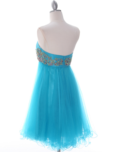 184 Turquoise Strapless Homecoming Dress - Turquoise, Back View Medium