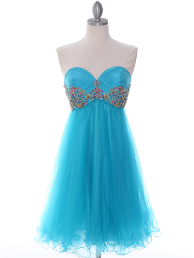 184 Turquoise Strapless Homecoming Dress - Turquoise, Front View Medium