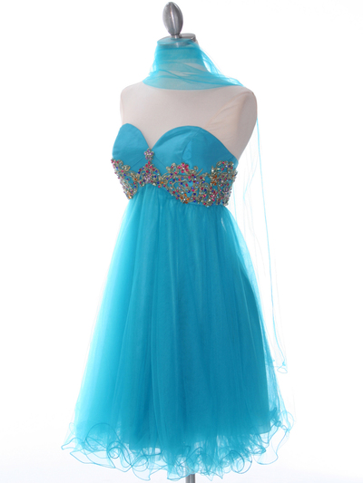 184 Turquoise Strapless Homecoming Dress - Turquoise, Alt View Medium