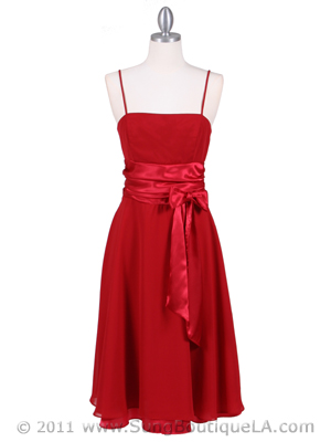 1869 Deep Red Tea Length Dress, Deep Red